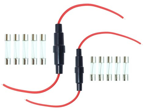 5 Stücke 5x20 6x30mm Glasrohr Sicherungshalter Schraubentyp Mit 22/20AWG Draht Kabel 250 V Sicherungskasten(1A,5X20MM_20AWG)