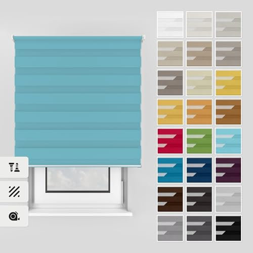 Estika Doppelrollo mit Bohren 145x150 cm Farbe: Blauer Himmel, Rollo Deckenmontage und Wandmontage Fenster rollos für innen, Jalousien Fenster, Tür Rollo