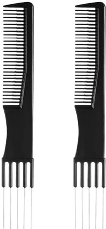 Lot de 2 peignes à crêper pour femme avec double tête et pointe en métal - Noir - Fourche en métal et dents fines