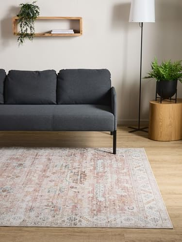 Interiyou Vintage Teppich Wohnzimmer Gent - 160x230 cm Rosa - Für Schlafzimmer, Esszimmer, Kinderzimmer - Kurzflor waschbar und rutschfest, Print Muster