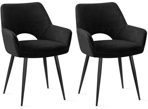 JIJIAN Lot de 2 Chaises de Salle à Manger avec Accoudoirs, Chaises de Cuisine, Chaises Modernes Rembourrées avec Dossier en Tissu pour Cuisine, Salle à Manger, Chambre, Noir