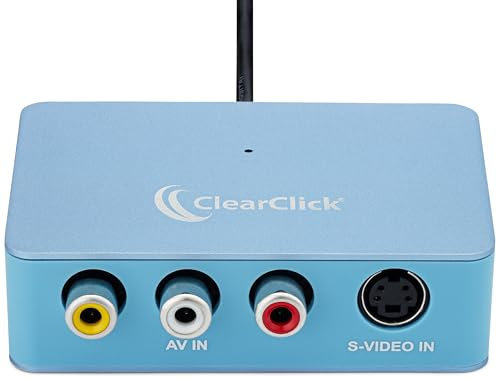 ClearClick Video auf USB Lite – USB-Audio-Video-Aufnahmegerät – Eingang AV, RCA, S-Video, VCR, VHS, Camcorder, Video8, Hi8, DVD, Retro-Gaming-Systeme – USB-C Plug & Play