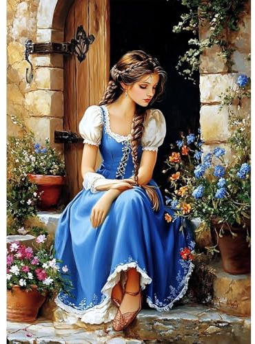QENSPE Diamond Painting Sitzende Dame, Blumen Diamond Art Set Erwachsene, Kristall Diamant Malerei DIY Diamant Kunst Handwerk für Haus Zimmer Wand Dekor 30x40cm