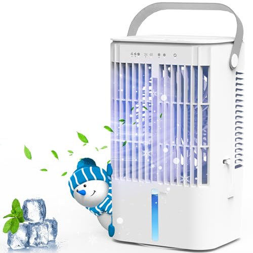 Aire portátil enfriador evaporativo de 1200 ml, mini aire acondicionado personal con 3 velocidades y temporizador de 2/4 horas, ventilador de CA oscilante portátil