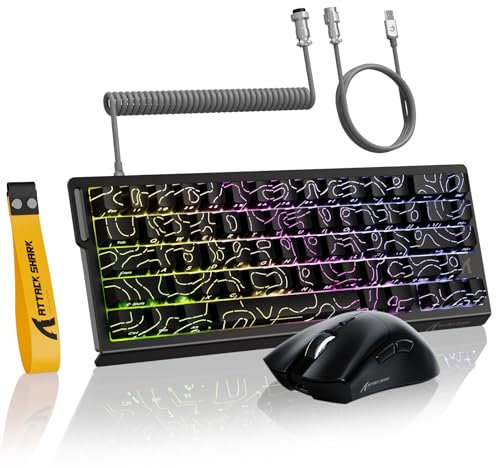 MAMBASNAKE ATTACK SHARK X68 HE à Déclenchement Rapide Clavier, Souris R1 et Câble Spiralé 8 KHz, Précision RT 0,01 mm, Clavier Magnétique 8 KHz, Souris de Jeu Sans Fil R1, pour PC/Mac -Contours Noirs