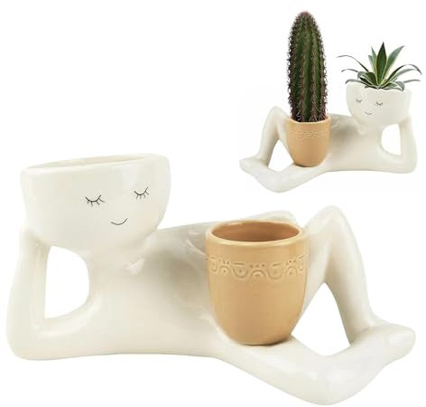 YANGUN Lazy Guy Planter, Funny Plant Pots, Lazy Little Character Flowerpot, For Succulents Cactus Resin Flowerpot for Home Desktop Office Decor