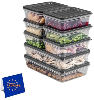 IDOBY Stapelbare Frischhaltedosen, Vorratsdosen-Set, Gefrierfach & Kühlschrank Organizer mit Deckel, Frostfest bis -25°C, Wiederverwendbare Aufschnittboxen (8 Gemischt (6x600 2x1200))