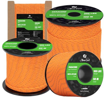Abma Cord Paracord 2mm 15m 100% Nylon Seil Typ I Schnur mit 1 Kern Allzweckseil - Max. 45kg (100lbs) - Reflektierende Orange