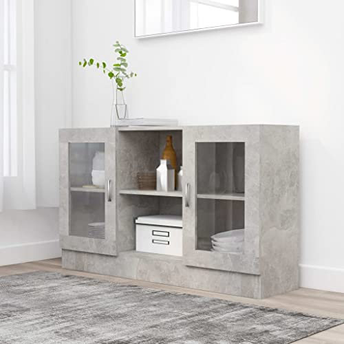 Rustic Grey Glass Door Sideboard Buffet Table with 2 Doors & Open Storage Modern Home Furniture for Living Room
