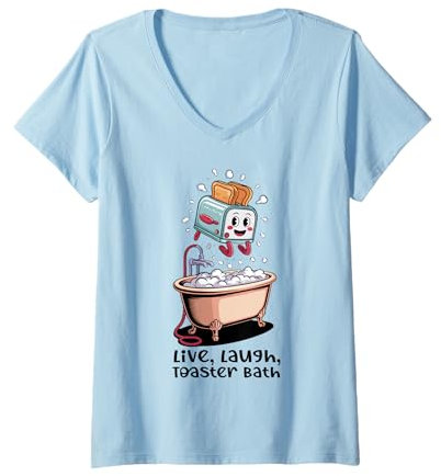 Mujer Baño tostador Live Laugh Camiseta Cuello V