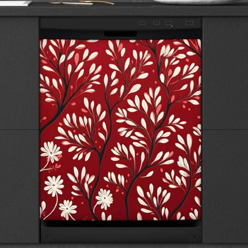 Mexpekil Autocollant magnétique pour lave-vaisselle Motif branche de feuilles rouges 53,3 x 66 cm