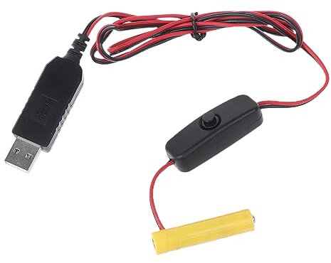 Rebellious USB-Netzteil, Schalterkabel für AAA-Batterie, ersetzt 1 AAA-Batterie für Uhren, Spielzeug, LED-Licht und mehr mit Schalt