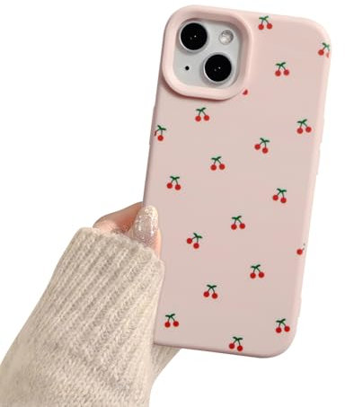 Reownest Case for iPhone 15, Cute Cherry Pattern Design Soft Slim TPU Cover with Raised Camera Protection Stylish Aesthetic Phone Case for Girls & Women – Pink