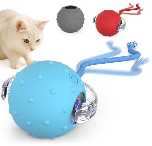 PetTec® Katzenball Elektrisch mit Schnur 2X [INTERAKTIVES KATZENSPIELZEUG] - Automatischer Spielball für Katzen - Intelligenter & Selbstrollender Spielzeug Ball - Cat Chase Interactive Running Toy