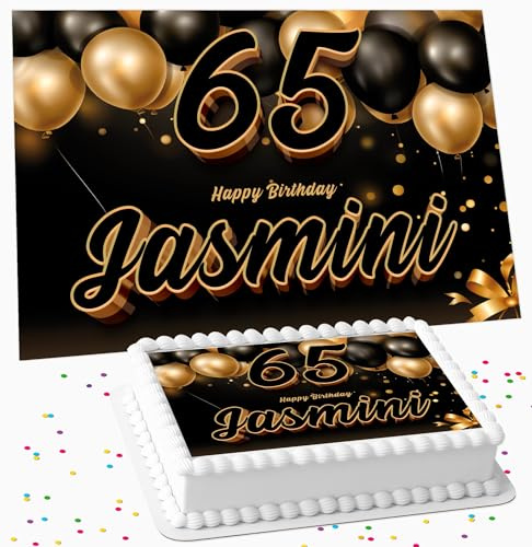 BLACK AND GOLD PERSONALISED HAPPY BIRTHDAY EDIBLE ICING LARGE CAKE TOPPER DECORATION SUITABLE FOR USE ON COSTCO CAKE TS-6223
