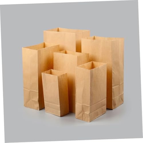 DECORNIJIA 100 Stück Kraftpapier Tüten mit Quadratischem Boden Retro Papiertüten für Frühstück Süßigkeiten und Partygeschenke Lebensmittelechte Papiertragetaschen für Backen und Dessert