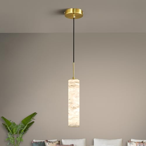 SHJNGMY Natürliche Alabaster Pendelleuchten für Kücheninsel Weißer Marmor langer Rohr Kronleuchter Moderne Gold Deckenleuchten für Schlafzimmer Esszimmer Tisch Wohnzimmer Flur (S-1Pack)
