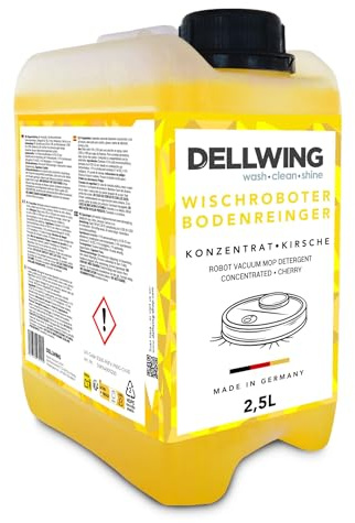 Dellwing Limpiador para robots de fregado concentrado 2.5 l, limpiador de suelos para todo tipo de superficies con aroma a cereza, fabricado en Alemania
