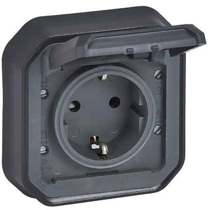 Legrand - Enchufe 16A con contacto lateral de tierra - Plexo - Estanco IP55 - Montaje empotrado - Antracita - 069859LE
