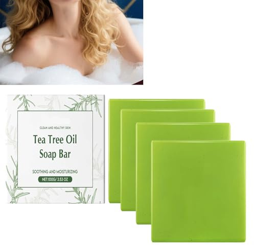 Tea Tree Oil Soap Bar, green tea tree soap, oil facial relief bar,oil control refreshing suitable sensitive skin relieve skin problems, based face body (4pcs)