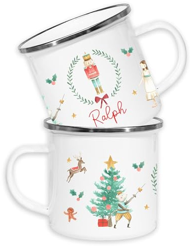 Crwban® - Personalised Children's Nutcracker Soilder Festive Cup, Xmas Gift Idea, Children's Enamel Mug, Christmas Hot Chocolate, Kids Gift, Christmas Eve Filler