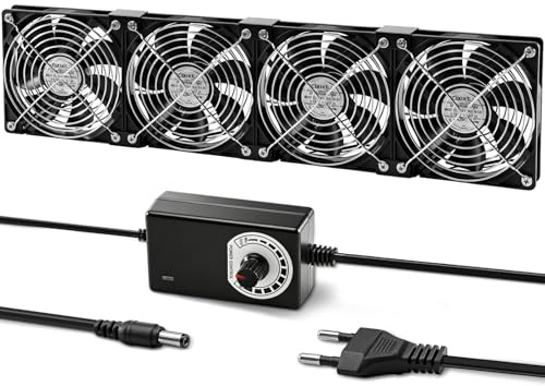 Silkwish 4 x 120mm ventilador de carcasa 12V ventilador de PC, ventilador de ordenador con enchufe de red y controlador de velocidad sin etapas para PC, portátil, TV, router, gabinete, servidor