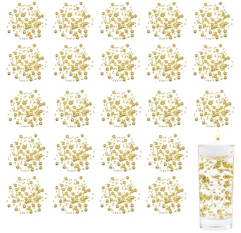 25 pezzi di filo di perle artificiali galleggianti, filo di perline dorate da 8+3 mm per matrimonio, festa di anniversario di Halloween, per vasi centrotavola, filo di perline di plastica per albero d