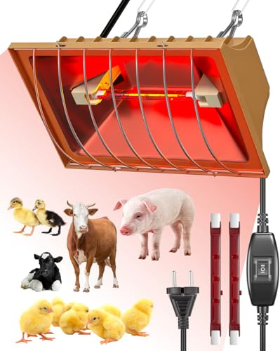 Lamptobe Wärmelampe Hühnerstall mit Hoch-/Niedrig-Schalter(max. 275W), Wärmelampe Hühner mit verstellbarer Aufhängehöhe und 3m Kabel für Küken, Ferkel, Welpen usw, inklusive 2 x R7s-Wärmelampen