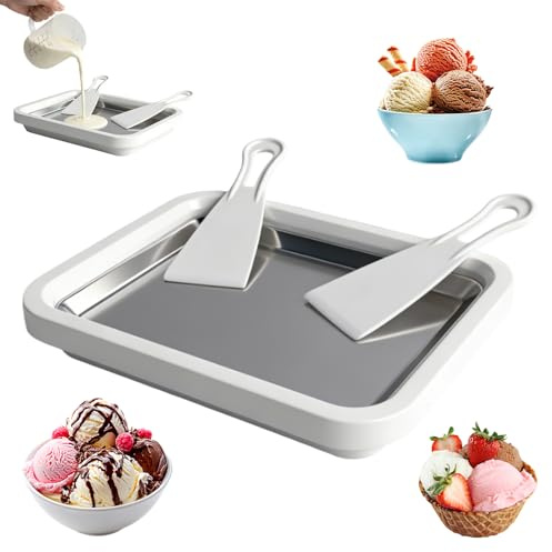 Ice Cream Roll Maker Food-Grade Stainless Homemade DIY Ice Cream Roller Pan Rolled Ice-Cream Makers with 2 Scrapers Suitable for DIY Ice Cream/Frozen Yoghurt/Sorbet/Gelato