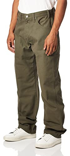 Dickies Men's Relaxed Fit Sanded Duck Carpenter Jean, Moss Green, 38x30