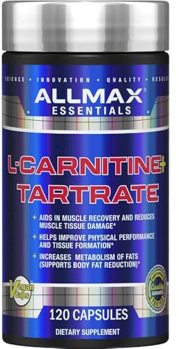 ALLMAX Essentials L-CARNITINE Tartrate - 120 Capsules - Stimulant-Free Metabolizer - Boosts Energy, Performance & Recovery - Gluten Free & Vegetarian - 60 Servings