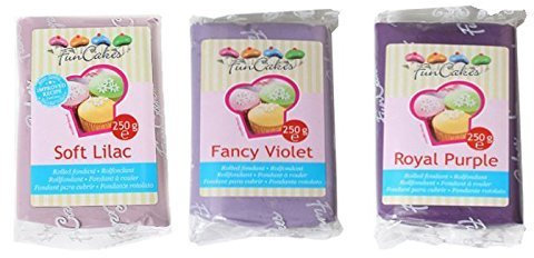 Fondant-Set 3x250g, Lila Töne, Roll- und Dekorfondant, Tortendekoration
