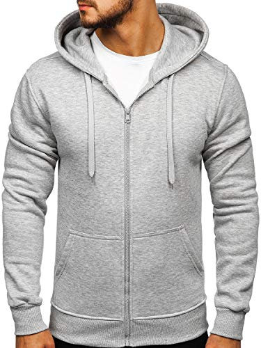 BOLF Herren Kapuzenpullover Hoodie Sweatshirt mit Kapuze Reißverschluss Pullover Pulli Langarmshirt Freizeit Sport Fitness Outdoor Casual Style 2008 Grau XXL [1A1]
