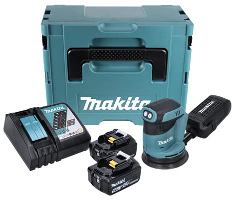 Makita DBO Parure 180 RTJ 18 V Batterie Ponceuse excentrique Coffret Makpac + 2 x 5 Ah Batterie + Chargeur