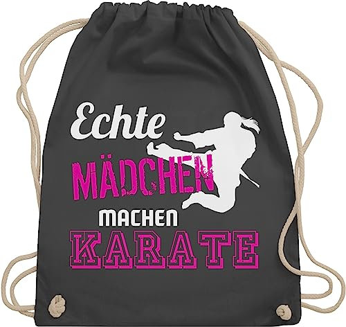 Shirtracer Turnbeutel Rucksack - Echte Mädchen machen Karate - Unisize - Dunkelgrau - geschenk kinderturnbeutel sport coole turn tasche kampfsport nur stoffsackerl 25. geburtstag rucksackbeuteltasche