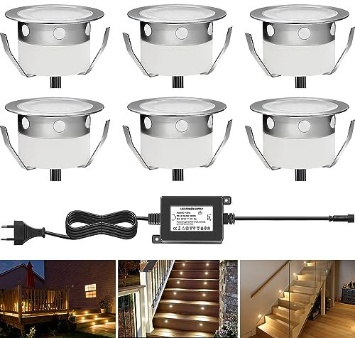 CHNXU 6er Set LED Einbaustrahler Warmes Weiß Bodeneinbaustrahler 12V Ø30mm Deckenspots 0,6W 9LM Terrassenbeleuchtung Außen IP67 Wasserdichte LED Bodenleuchten Treppen Beleuchtung