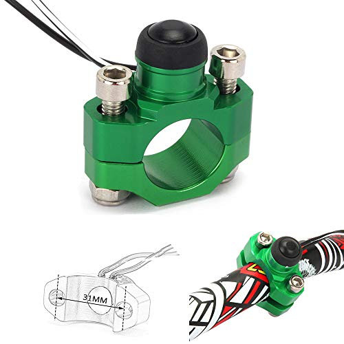 Pulsante Manubrio Moto,Interruttore Spegnimento Pulsante On/Off Moto con Piastra di Montaggio Posteriore per ATV Dirt Pit Bike Scooter Quad con Manubrio da 7/822mm-Verde