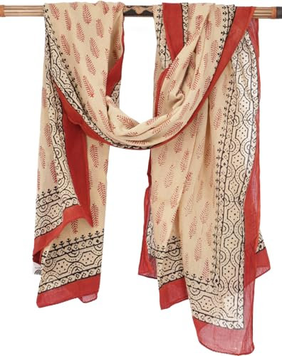 GURU SHOP Leichter Pareo, Sarong, Handbedrucktes Baumwolltuch - rot Kombination 12, Herren/Damen, Baumwolle