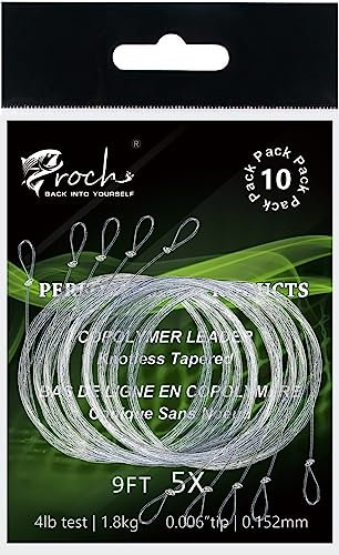 Terminale conico per pesca a mosca, in nylon con anello pre-legato, confezione da 10 pezzi, 2,4 m, 0X-6X