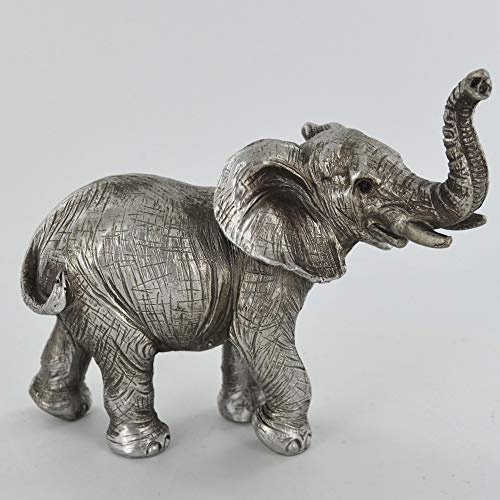 Prezents.com, Elefanten-Skulptur, antikes Silber, 13 cm hoch, schöne Heimdekoration oder Geschenkidee