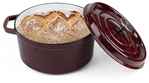 Schmortopf aus emailliertem Gusseisen, 4 Quart Dutch Oven Topf mit Deckel, Dutch Oven geeignet zum Brotbacken, ofenfester Dutch Oven Pot mit Schlaufengriffen, antihaftbeschichtetes Kochgeschirr,