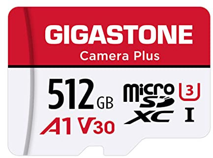 Gigastone 512GB Camera Plus Series Memory Card, Read Speed up to 100MB/s. Ideal for Full HD Video Gopro Drone Android Camera, A1 Micro SDXC Card with Mini Case and SD Adapter.