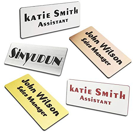 Lasergravierte Namensschilder mit Anstecknadel, Magnetisch, Selbstklebend Oder Blanko Rückseite, Langlebiges Personalisiertes Namensschild (3,8 x 7,6 cm)