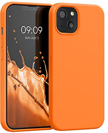 kwmobile Carcasa Compatible con Apple iPhone 13 Funda - Case TPU y Silicona antigolpes - Apto Carga inalámbrica - Naranja afrutado