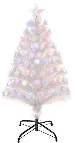 HOMCOM 3FT Pre-Lit Artificial Christmas Tree w/Fibre Optic LED Lights Holiday Home Xmas Decoration-White