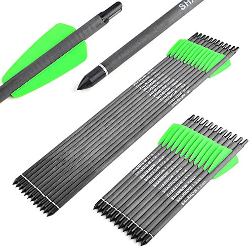 AMEYXGS 7.5 Zoll Armbrustbolzen 15 Zoll Carbon Armbrustpfeile mit 2 Feder Moon Nocken und abnehmbaren Spitzen für das Bogenschießen Zieltraining 12er Pack (Grün, 15)
