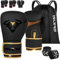 Islero EVO Fitness Guanti da boxe neri opachi da uomo, borsa da boxe da donna, rosa MMA, arti marziali Kick Boxing Sparring guanti da combattimento con impacchi per le mani (396.9 g, dorato)