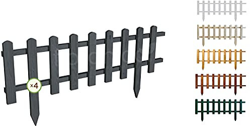 Floranica 4 Stk. Beeteinfassung Steckzaun Zierzaun 20 cm x 100 cm Anthrazit Gartenzaun aus Holz Dekozaun Lattenzaun Rasenkante imprägniert Umzäunung für Garten Wege Beeten