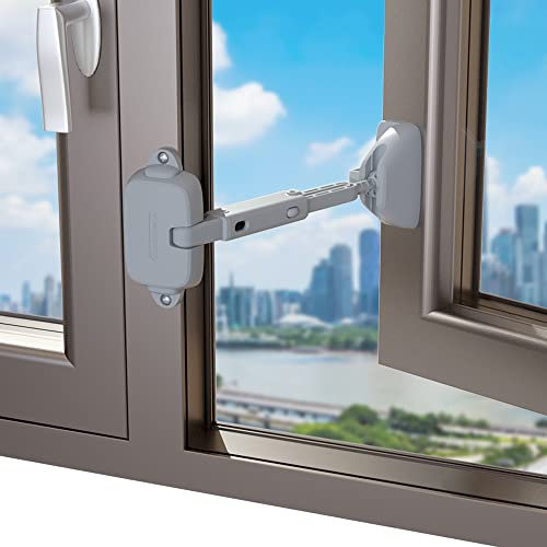 EUDEMON Cerradura de seguridad para ventanas para bebés, limitador de ventanas a prueba de niños, pestillo de cerradura ajustable para marcos de ventanas de aluminio y madera (Gris, 1 Piezas)