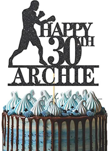 GuteGifts Personalised Boxing Cake Topper | Custom with Any Name Any Age Boxing Lover Sports Theme Happy Birthday Party Decoration for Him Her 21st 30th 40th 50th 60th (Black)